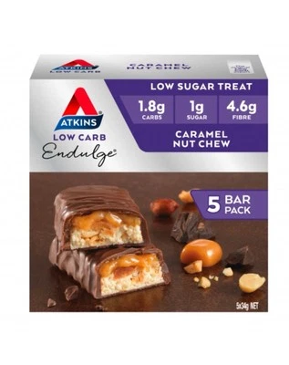 Atkins Low Carb Endulge Bars 5 x 34g - Caramel Nut Chew Low Sugar Treat Indulge - Image 1 of 2