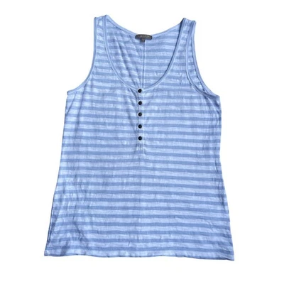 Camiseta sin mangas Lilla P azul y blanco a rayas algodón cuello redondo botón - talla pequeña Foto 1 de 4