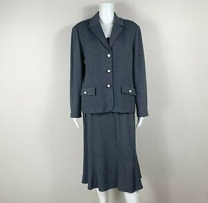 ST. JOHN Collection Santana Knit Jacket Shell & Skirt 3pc. Suit Set Gray Size 12