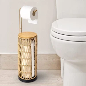 Rattan Freestanding Toilet Paper Holder with Storage, Tissue Holder for Bathroom - Picture 1 of 9