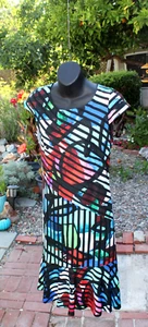 Vestido Joseph Ribkoff Diseñador Negro Estampado Gráfico Multicolor Manga Gorra #211009 - Imagen 1 de 2