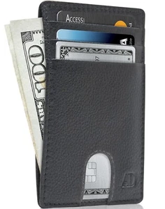 Billeteras minimalistas delgadas de cuero genuino para hombre y mujer RFID - Imagen 1 de 101