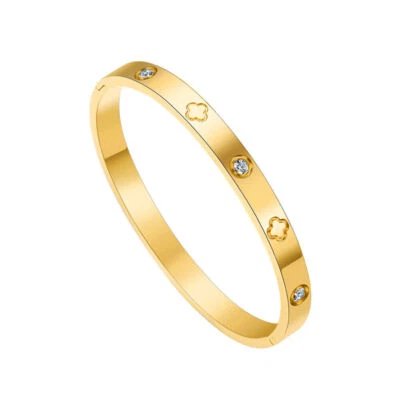Brazalete de trébol de la suerte enchapado en oro de 18 quilates para mujer pulseras de moda para niñas Foto 1 de 4