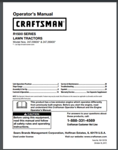 Sears Craftsman R1500 Series Lawn Tractor 247.26900 Owner Manual 64 pages - Picture 1 of 1