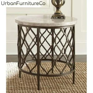 Stone Top New Round End Table Side Table Metal Coffee Table Furniture Livingroom - Picture 1 of 5