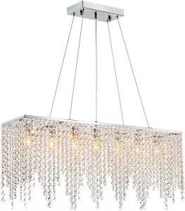 Lámpara de cristal rectangular moderna iluminación colgante de lujo lineal gota de lluvia - Imagen 1 de 8