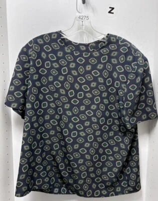 Le Suit Petite Navy Blue Patterned Blouse Size 14P Foto 1 de 3