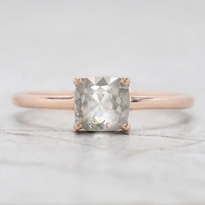 1.03 Ct Cushion Salt And Pepper Diamond Ring 14K Rose Gold Engagement Gift Ring - Picture 1 of 9
