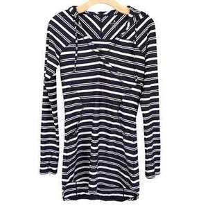 ATHLETA Polyester Spandex Striped Hoodie Thumb Hole Navy White Size XS - Picture 1 of 9
