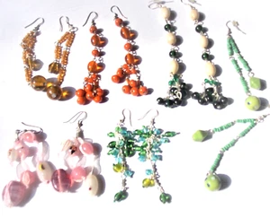 BOUCLES D'OREILLES FANTAISIE PERLES DE VERRE ARTISANALES lot de 6*** - Picture 1 of 3