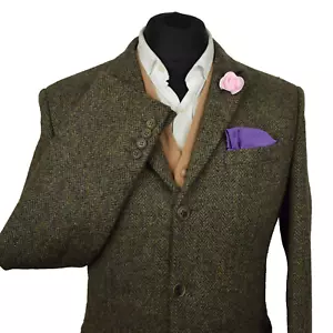 Harris Tweed Tailored Country Green Herringbone Blazer Jacket 36R #409 PRISTINE - Picture 1 of 6