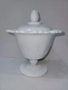 Vintage White Milk Glass Lace Dish  Footed Pedestal Compote  Harvest Grapes - Picture 1 of 7