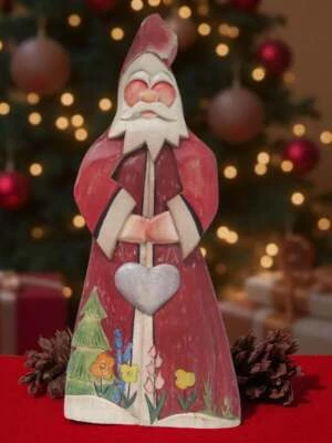 Folk Art Christmas Santa w/Heart Hand Carved 1991 Signed by Artist Thorsen - Image 1 of 3
