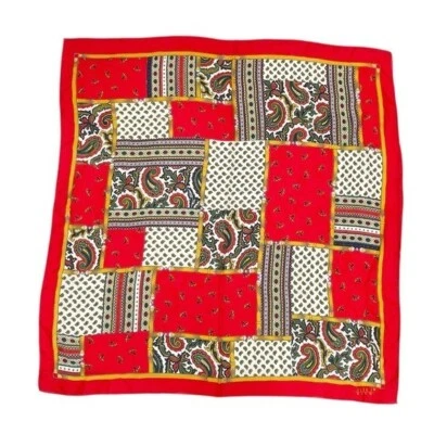 Vintage Club 7 Echo Silk Square Scarf Red Paisley Patchwork Preppy Old Money - Image 1 of 4