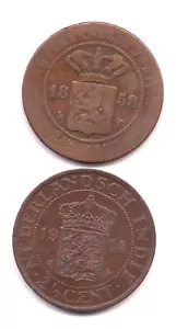 1858 & 1914 Netherlands Indies 21/2 Cent Coins--Dark Chocolate Patina !!! - Picture 1 of 2