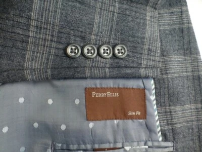 Blazer PERRY ELLIS L Excelente Estado Chaqueta Gris Cuadros Abrigo Deportivo Foto 1 de 4