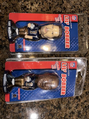 Marshall Faulk & Kurt Warner . StLouis Rams Lil’ Bobber Bobbleheads NFL - NIP Cover