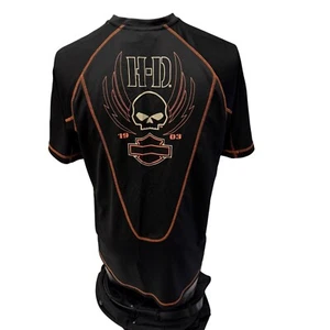 Camisa Harley Davidson HD PERFORMANCE Motocicleta Negra Naranja Calavera Delantera Trasera L - Imagen 1 de 4