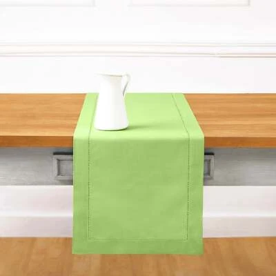 Solino Home Cotton Linen Hemstitch Table Runner 14 x 90 In, Fall, Apple Green - Image 1 of 4