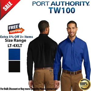 Port Authority TW100 Mens Big & Tall Long Sleeve Carefree Poplin Dress Shirt - Picture 1 of 6