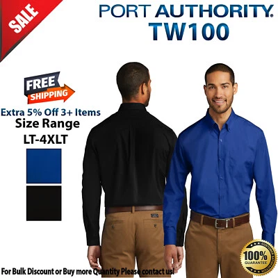 Port Authority TW100 Mens Big & Tall Long Sleeve Carefree Poplin Dress Shirt - Image 1 of 3