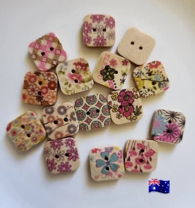 30pcs 15mm Square Floral Variety Of 2 Hole Buttons - Picture 1 of 1