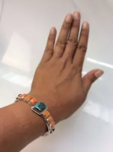 Bonito Brazalete Ostra Turquesa Navajo Nativo Americano Albert Jake De Colección - Imagen 1 de 10