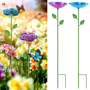 2er Pack Bienenbewässerungsstation Metall Bienenbecher für Garten Glas Blumenform - Bild 1 von 12