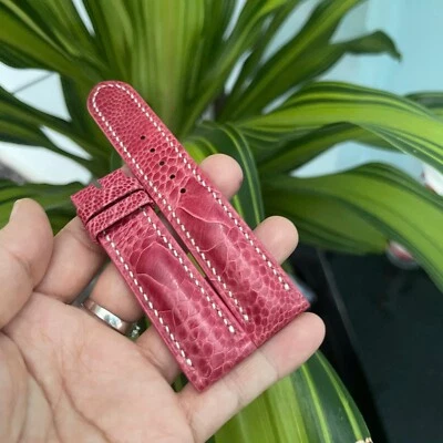 22毫米/20毫米加厚粉色正品OSTRICH腿皮革皮肤手表表带 — 第 1/4 张图片