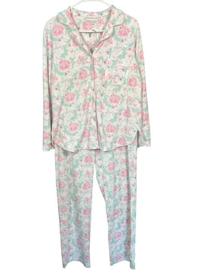 Conjunto de pijama Miss Elaine para mujer M rosa floral botón top y pantalones ropa de dormir salón Foto 1 de 4