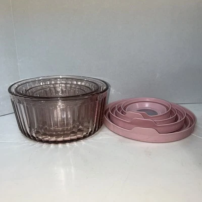 Juego de cuencos de vidrio color 16 piezas esculpido Anchor Hocking con tapas de goma a juego. Foto 1 de 4