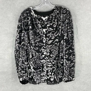 Chico's Top Women 3 (XL) Dark Floral Velvet Burnout Long Sleeve Button Up Blouse - Picture 1 of 12