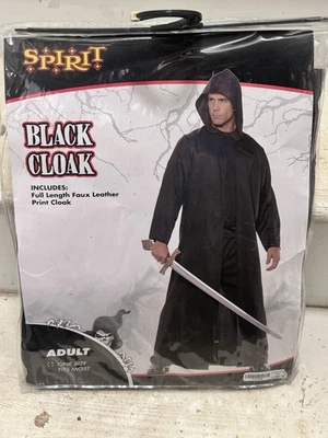 Halloween Adult Costume Cape Faux Leather Cloak Warlock Black Medieval Spirit - Image 1 of 4