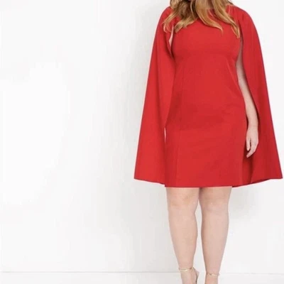 Vestido Emma & Michele Plus 18W Capa Cambio Rojo Hasta la Rodilla Forrado Cóctel Vacaciones Foto 1 de 4