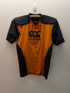 Canterbury Rugby Top Mens Size M Orange Black Shoulder Pad Vapodri Raze Pro Vest - Picture 1 of 12