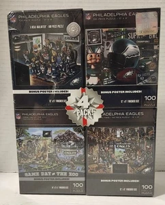 Philadelphia Eagles 4 in 1 Puzzle Pack Each Has 100 pieces & Bonus Poster 12"X9" - Picture 1 of 7
