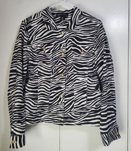 JNY Jones New York Women's SZ XL Zebra Print Linen Blend Button Front Jacket - Picture 1 of 8