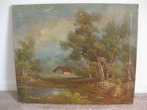 "Precioso paisaje maestro antiguo, Domier?, óleo sobre lienzo 24"" x 20""" - Imagen 1 de 8
