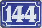 Old blue black French house number 144 door gate wall plate enamel sign - pick