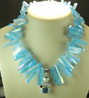 Statement Aqua Quartz Necklace with Blue Topaz Pearl Pendant Sterling Wedding