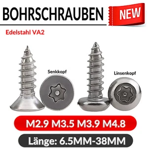 Tornillos de perforación acero inoxidable VA2 TORX cabeza de lente/cabeza avellanada autorroscante Ø2.9-4.8 mm - Imagen 1 de 55