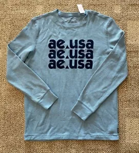 American Eagle Mens Long Sleeve Thermal Top Blue Size Medium Cotton Blend - Picture 1 of 2