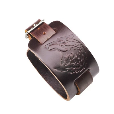 Панк-рок волчья голова широкая кожа мужчин регулируемая пряжка ремень браслет манжета - Изображение 1 из 2
