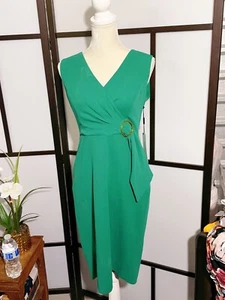 Talla 6 Calvin Klein Nuevo con Etiquetas Vestido Vaina Sin Mangas Corbata Lateral Cinturón Círculo Dorado $134 - Imagen 1 de 11