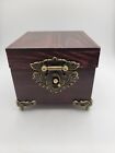 Vintage Wooden Jewelry Storage Box With Ornate Bronze Metal Accents