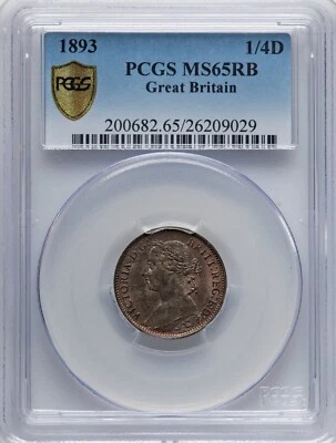Great Britain - 1893 - Victoria - Farthing - PCGS MS65RB - BEAUTIFUL GEM! - Image 1 of 2