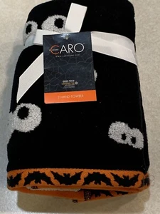 CARO Home Halloween Set of 2 Plush Hand Towels Black Orange Spooky Eyes Bats NWT - Picture 1 of 5