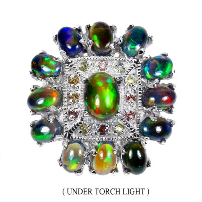 925 Sterling Silver Ring Oval Black Opal 8x6mm Sapphire Gemstone Jewelry Size 9 - Image 1 of 4