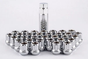 Set 32 14mm x 1.5 Spline Open End Lug Nuts 1" Short Chrome W/ Key W1014STO - Picture 1 of 3