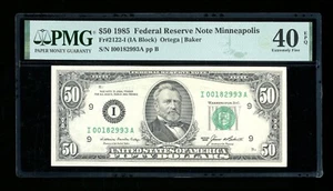 DBR 1985 $50 FRN Minneapolis Fr. 2122-I PMG XF-40 EPQ Serial I00182993A - Picture 1 of 2